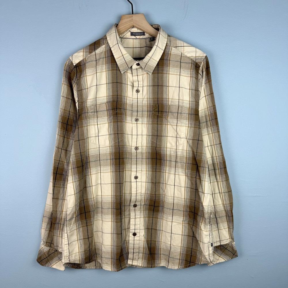 Toad&Co Men's Medium Brown Plaid Organic‎ Cotton Long Sleeve Button Up Shirt